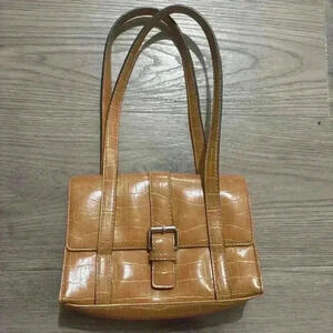 Liz Claiborne Crazy Horse Shoulder Purse Faux Crocodile Alligator Leather